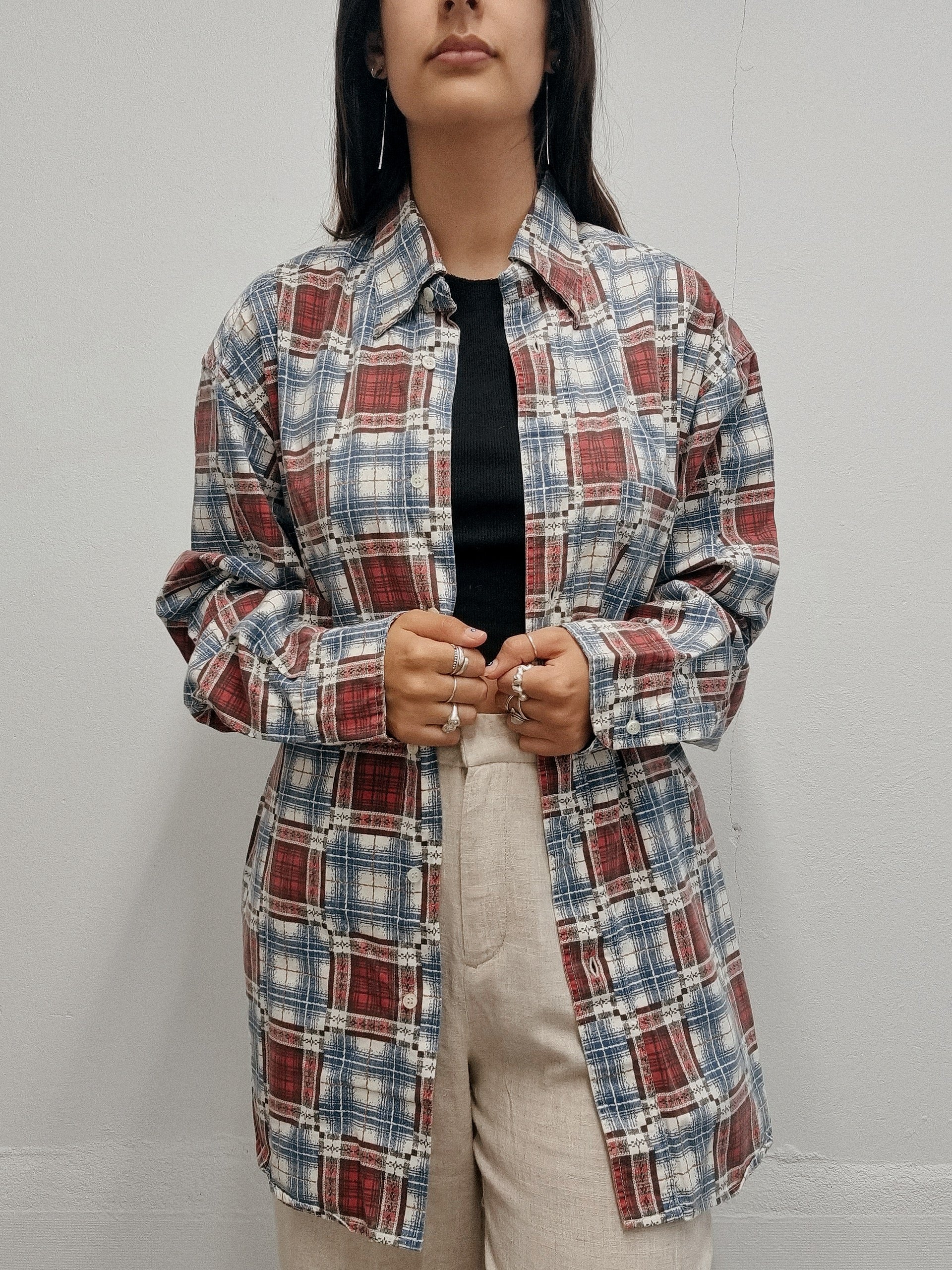 Chemise vintage à carreaux bleus blancs  L