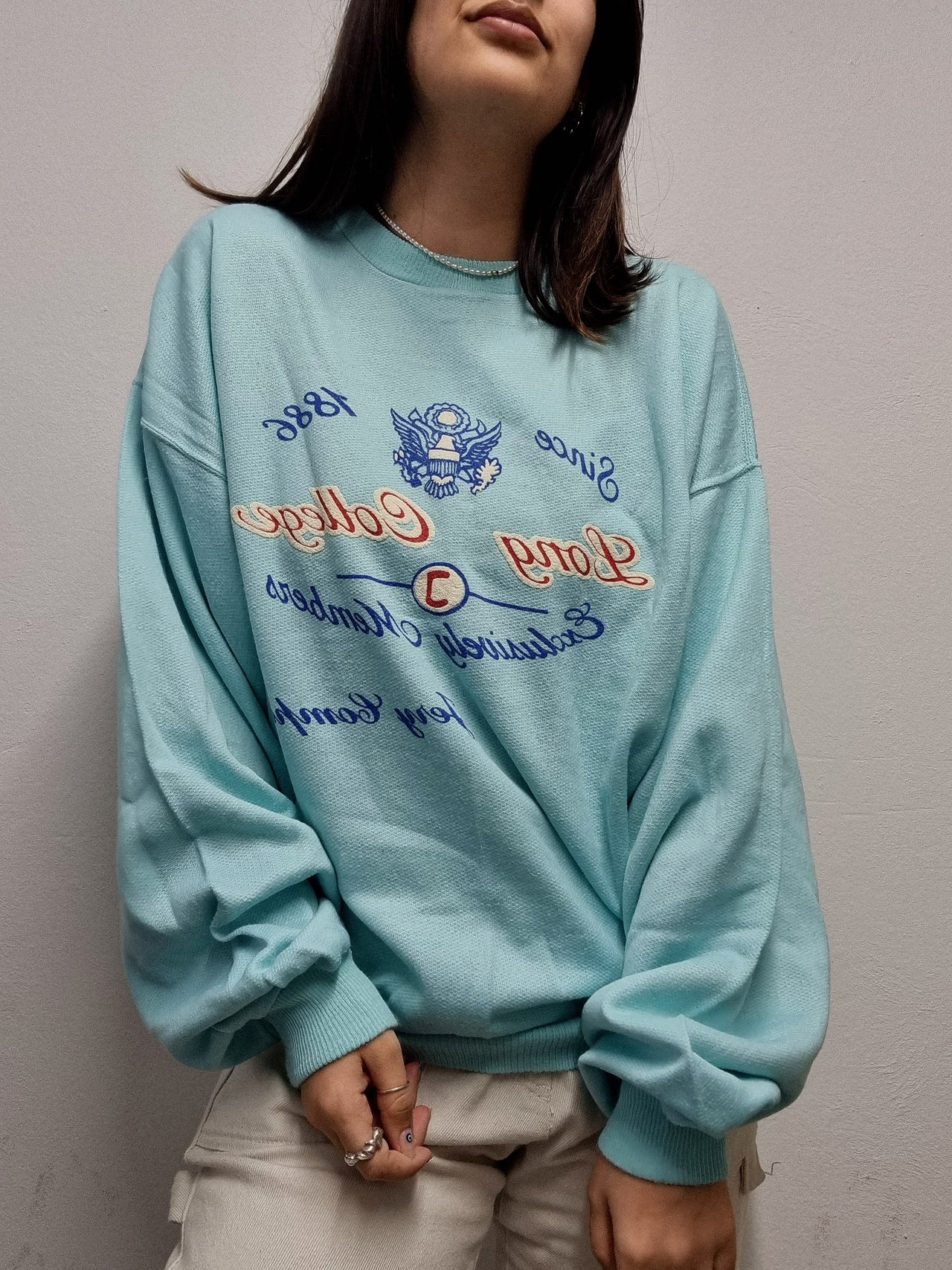 Pull vintage américain bleu turquoise L