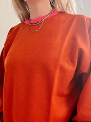 Pull vintage américain orange foncé et rose uni M