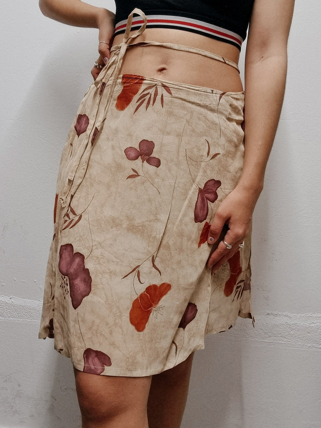 Vintage Beige Wickelrock mit Blumenmuster S/M 