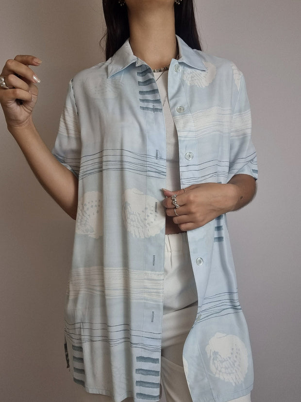 Chemise vintage bleue clair à motifs M/L