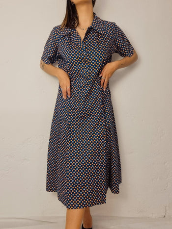 Robe vintage bleue à petite fleurs M