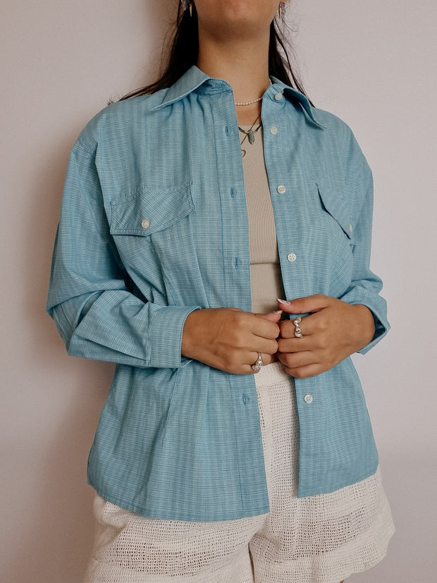Chemise vintage bleue claire à carreaux  M