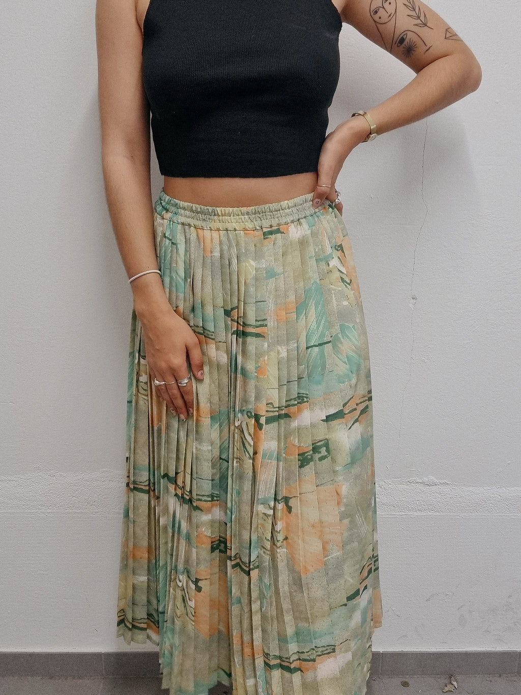 Vintage Floraler Midirock Grün XL 