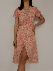 Robe vintage corail à fleurs S