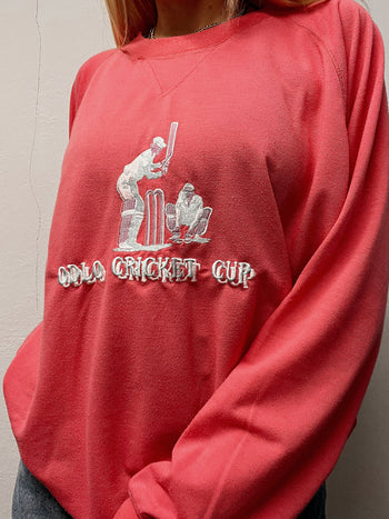 Vintage neonrosa bestickter Pullover L