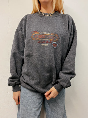 Pull vintage brodé gris foncé épais XL