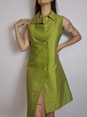 Vintage green satin dress M