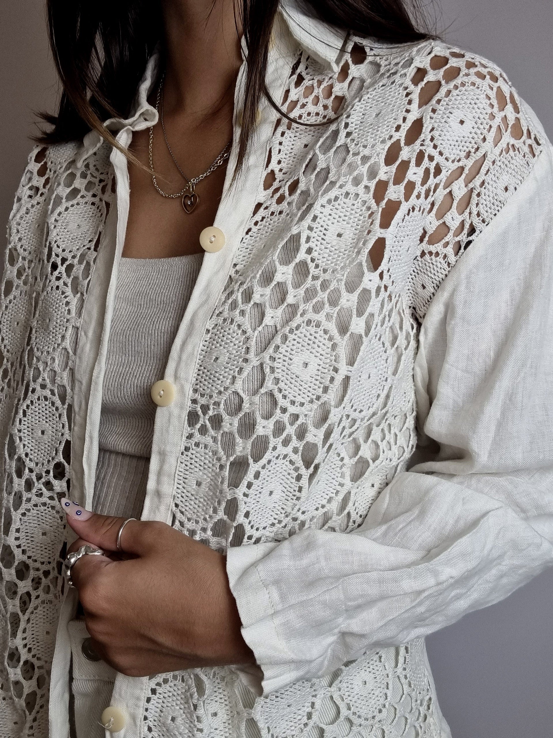 Chemisier vintage blanc en dentelle M