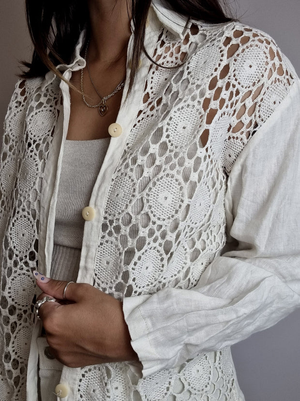 Chemisier vintage blanc en dentelle M
