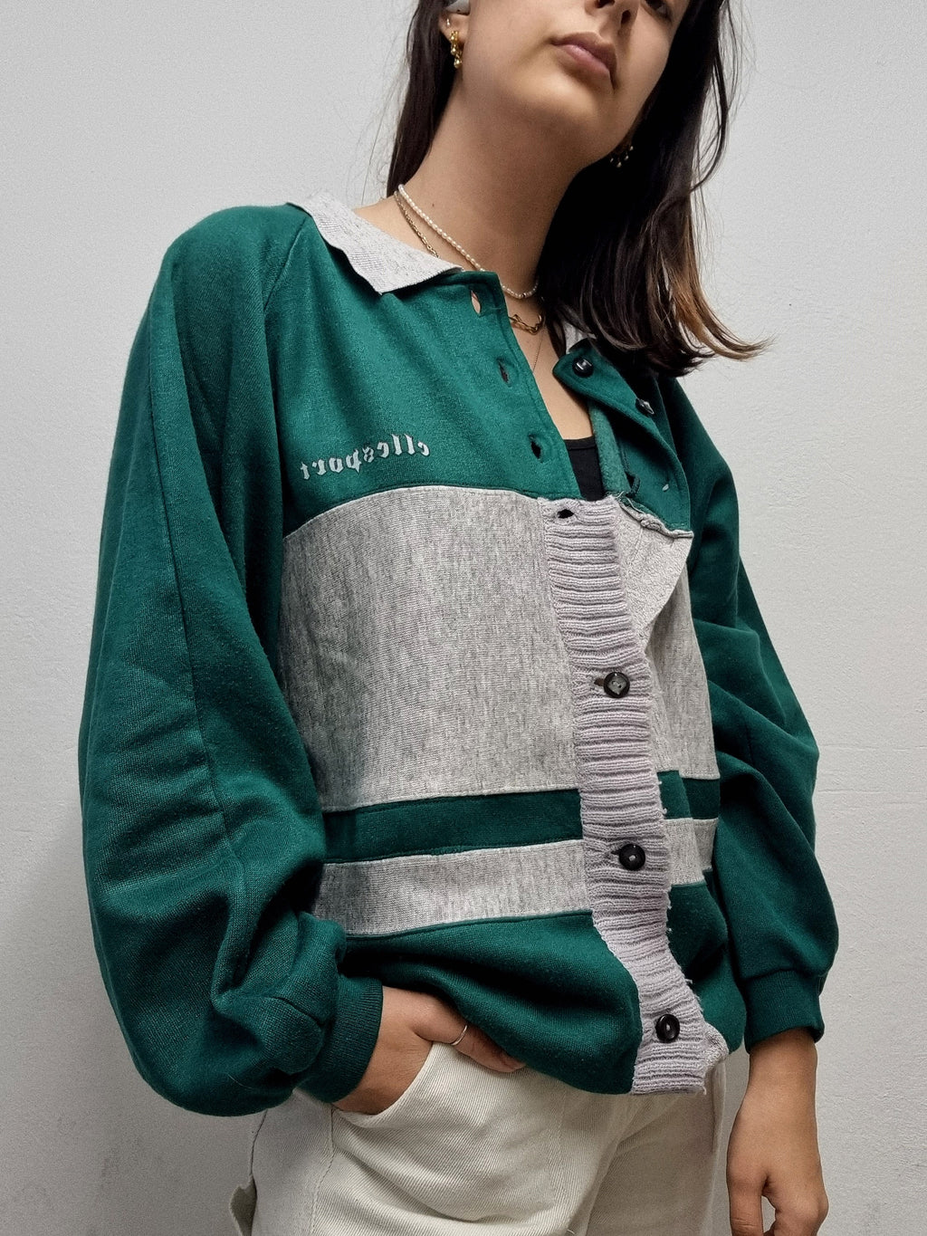 Amerikanische Vintage dunkelgrüne und graue Jacke L