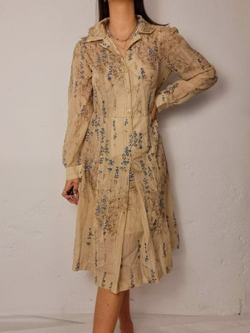 Robe vintage à fleurs beige M