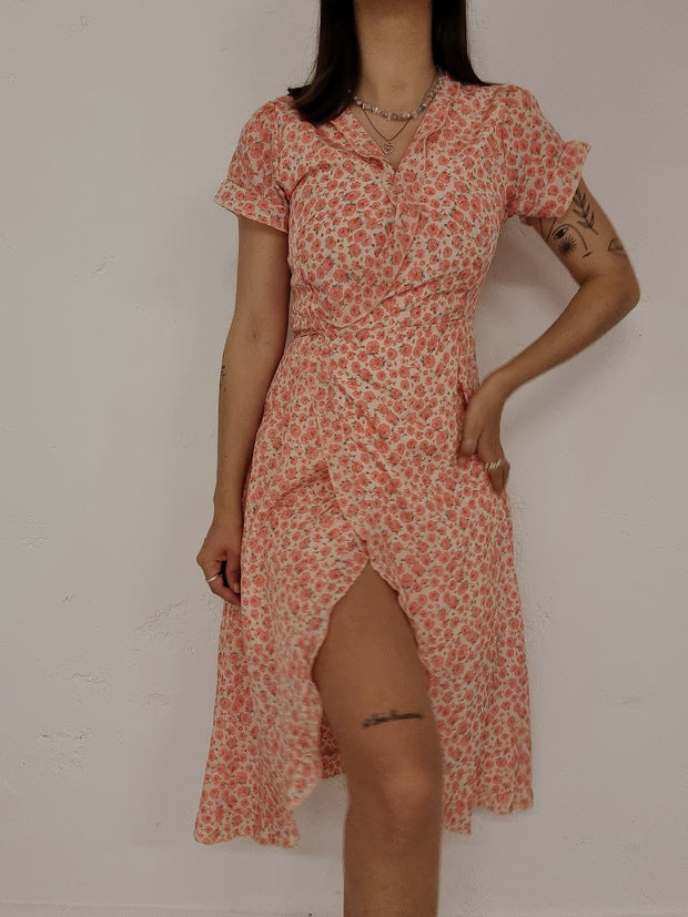 Robe vintage corail à fleurs S