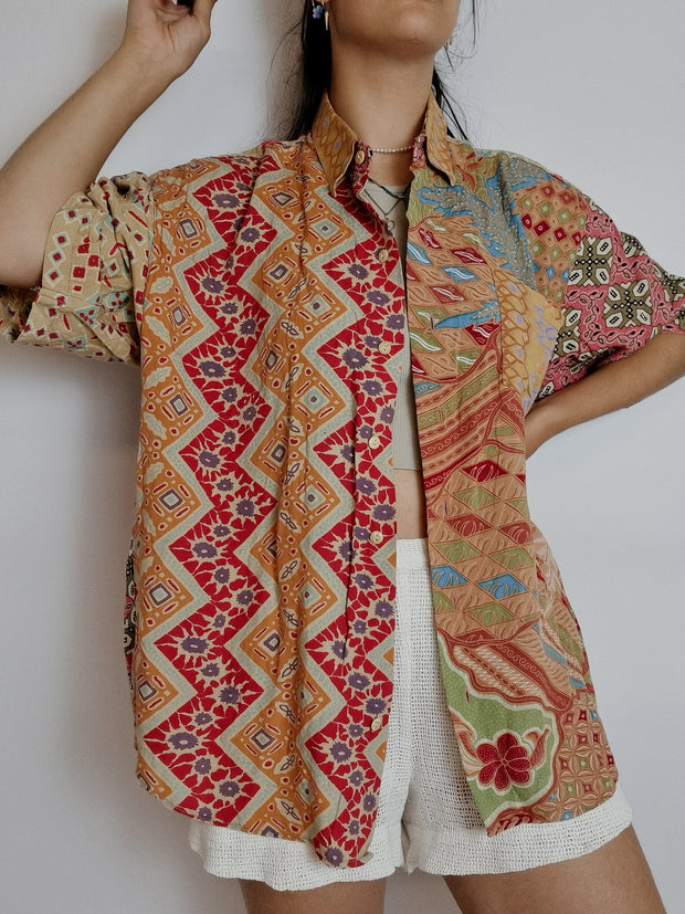 Chemise vintage à motifs multicolore M