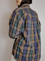 Chemise vintage à carreaux khaki L