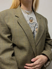 Veste blazer vintage pied de poule beige bleu marine et vert M/L