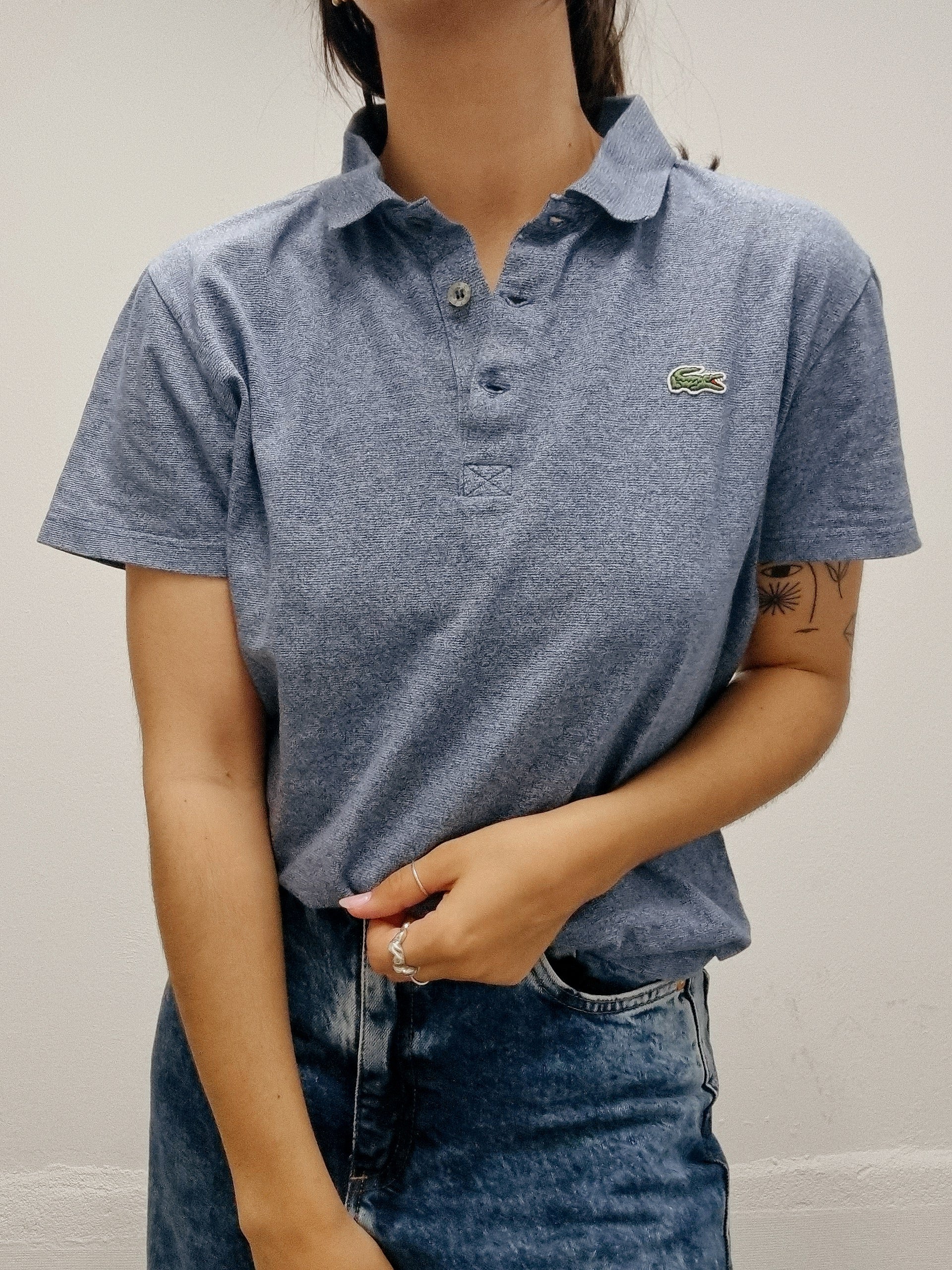 Lacoste L white striped mauve polo shirt