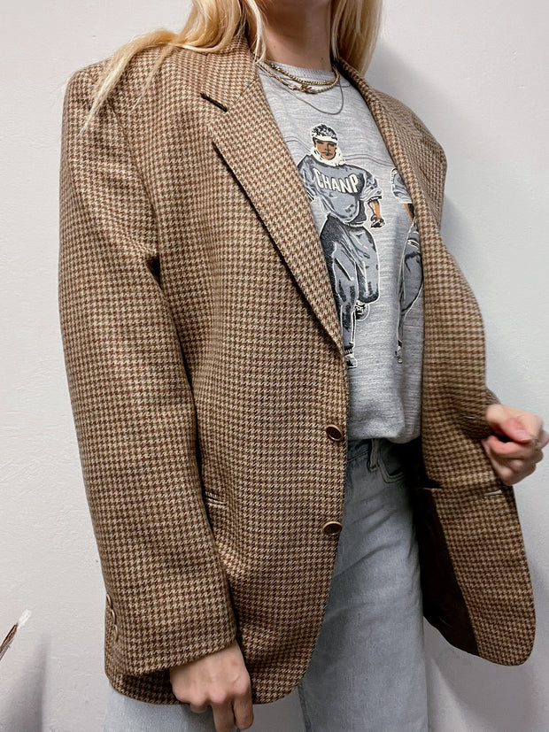 Veste blazer vintage pied de poule beige M/L