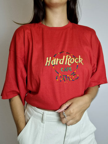 T-shirt vintage rouge brodé Hard Rock Cafe XL