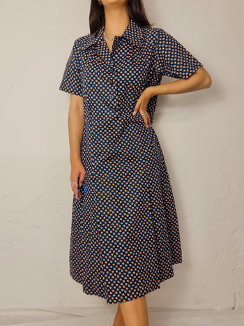 Robe vintage bleue à petite fleurs M