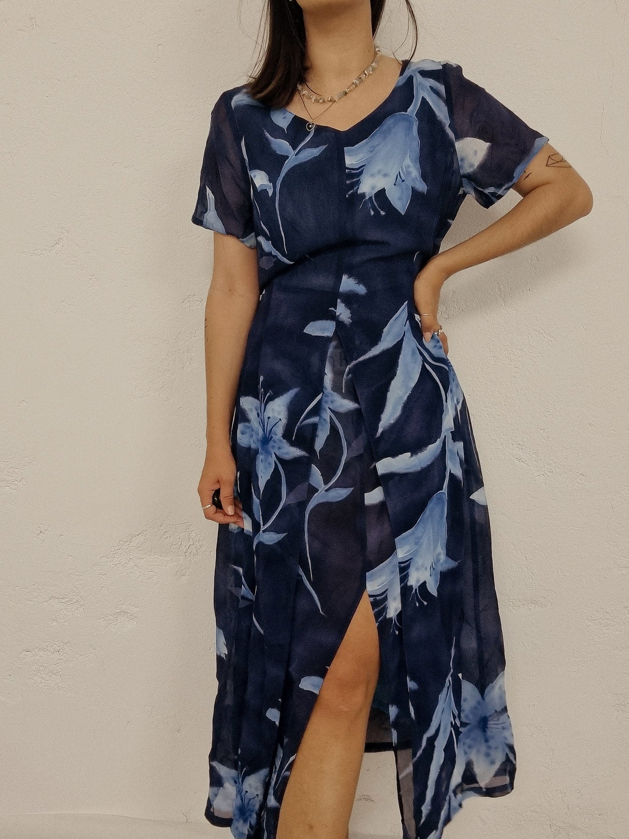 Vintage blue floral dress S/M