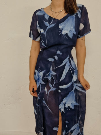 Robe vintage bleue à fleurs S/M