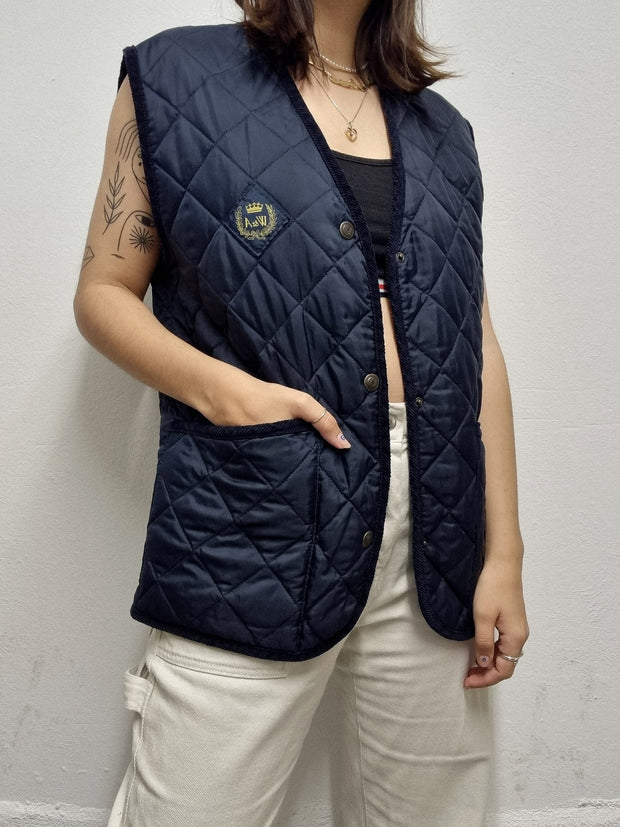 Veste à manches courtes vintage matelassée bleu  S