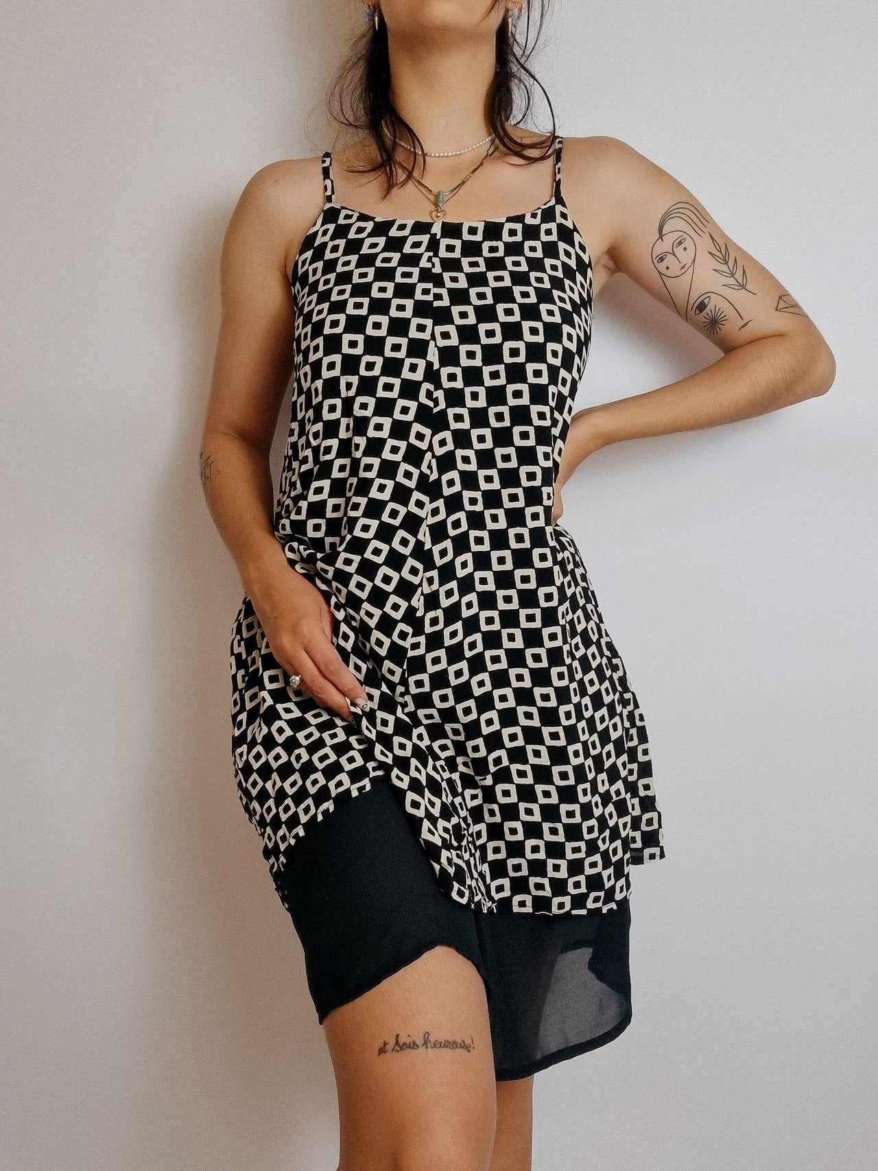 Vintage black and white straight dress S