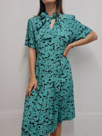 Vintage green floral dress M