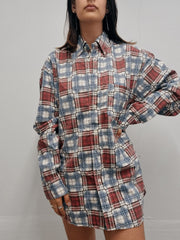 Chemise vintage à carreaux bleus blancs  L