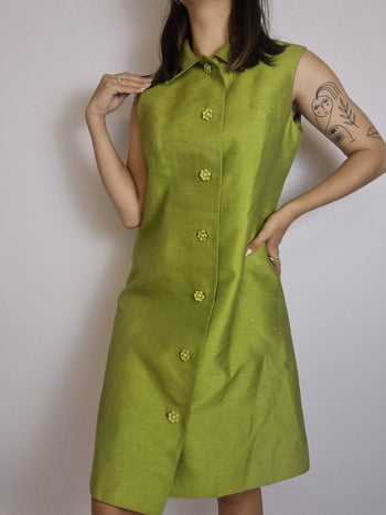 Vintage green satin dress M