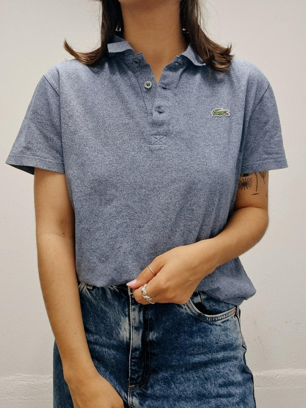 Lacoste L white striped mauve polo shirt