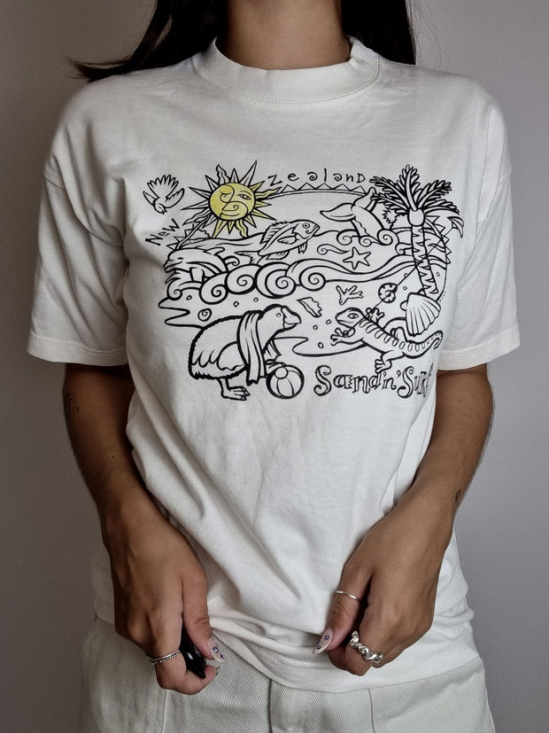 T-shirt vintage blanc avec dessins M