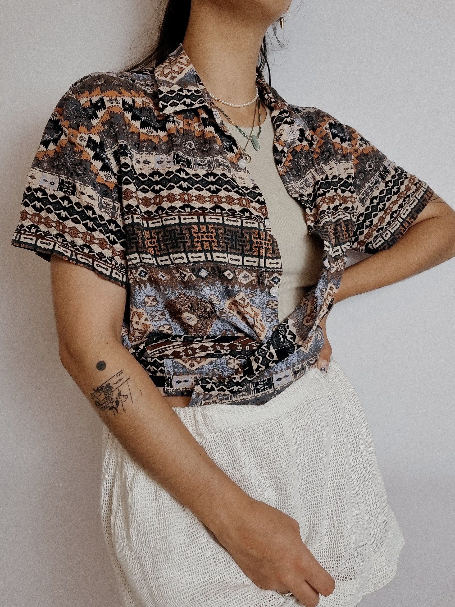 Chemise vintage à motifs bruns M