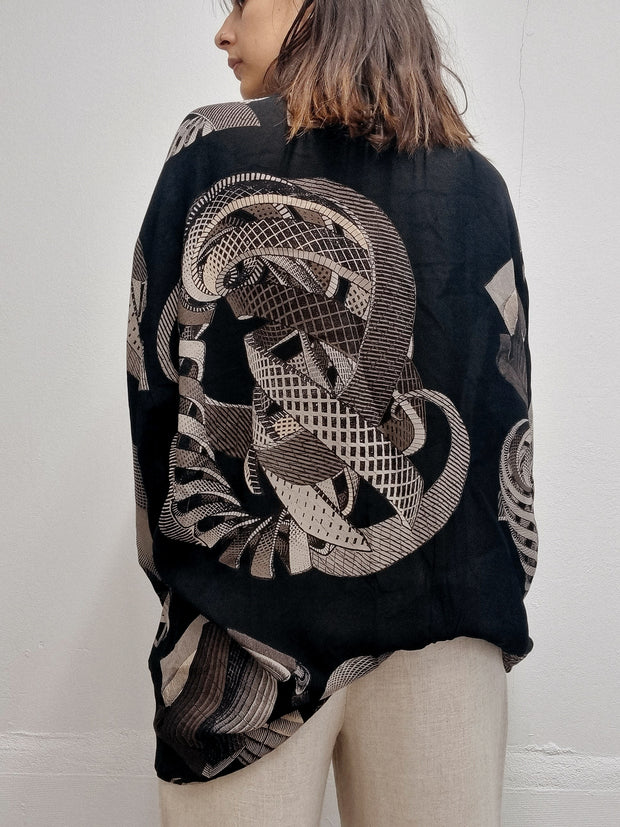 Chemise vintage noire et beige à motifs XL