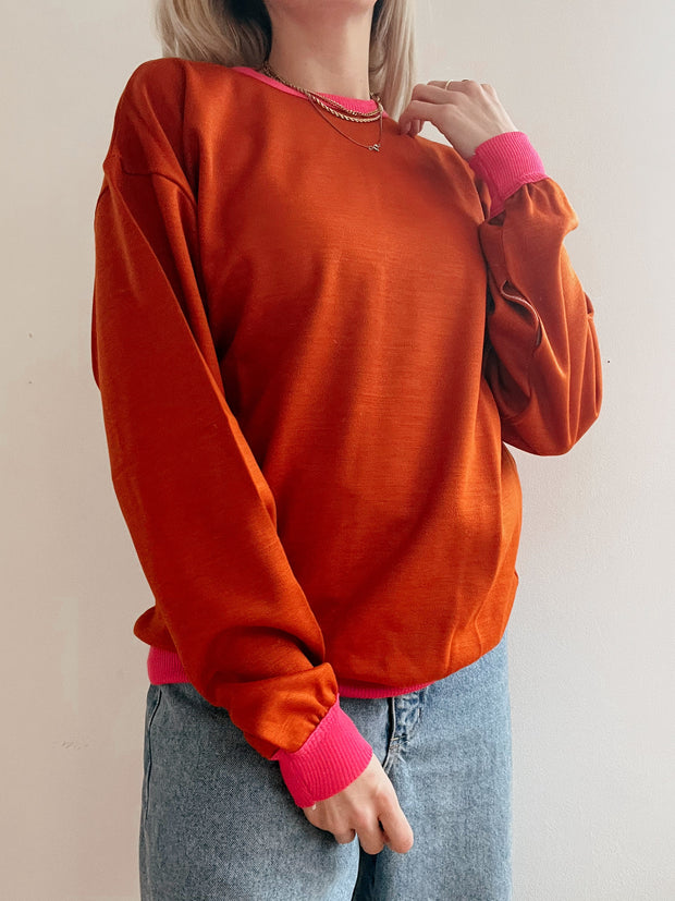 Pull vintage américain orange foncé et rose uni M