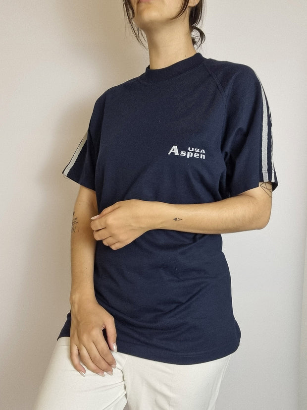 T-shirt vintage bleu foncé uni XL
