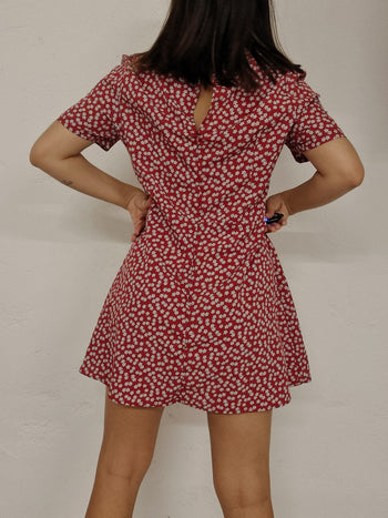 Robe vintage rouge à fleurs S/M