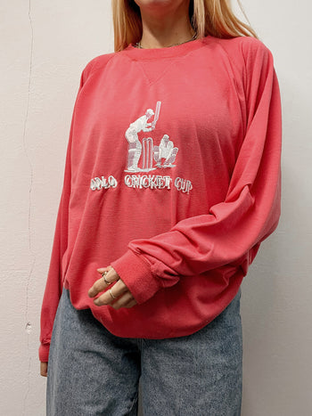 Vintage neonrosa bestickter Pullover L