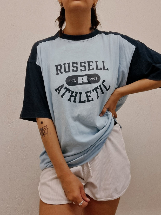 T-shirt vintage bleu Russell XL