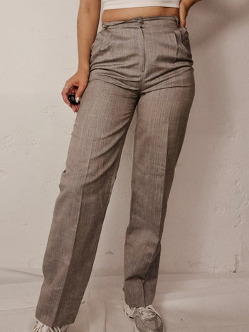 Pantalon vintage gris/beige ligné taille 36