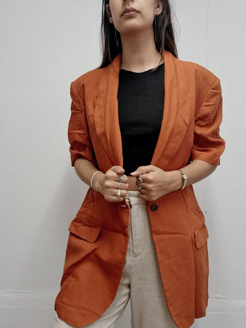 Vintage orangefarbene Kurzarm-Blazerjacke L