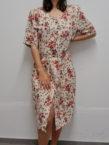 Vintage beige floral dress M