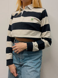 Polo Ralph Lauren à manches longues bleu foncé  et blanc L