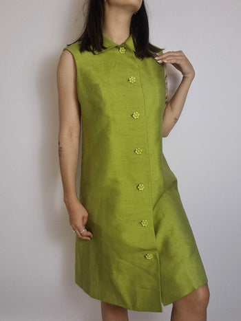 Robe vintage verte satinée M