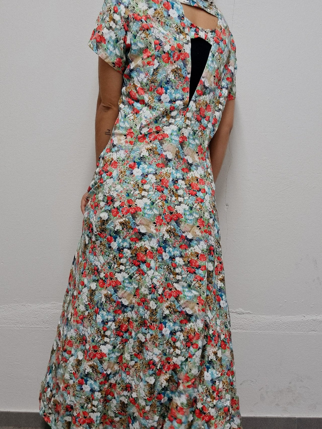 Robe longue vintage à fleurs multicolores M