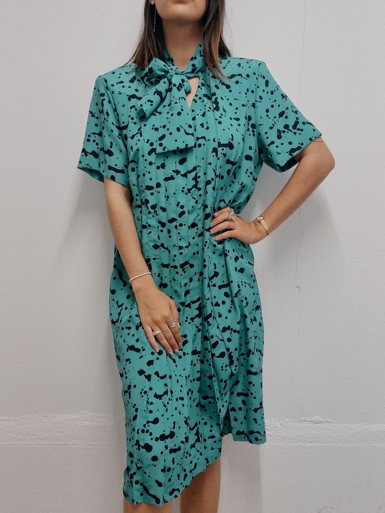 Robe vintage verte à fleurs  M