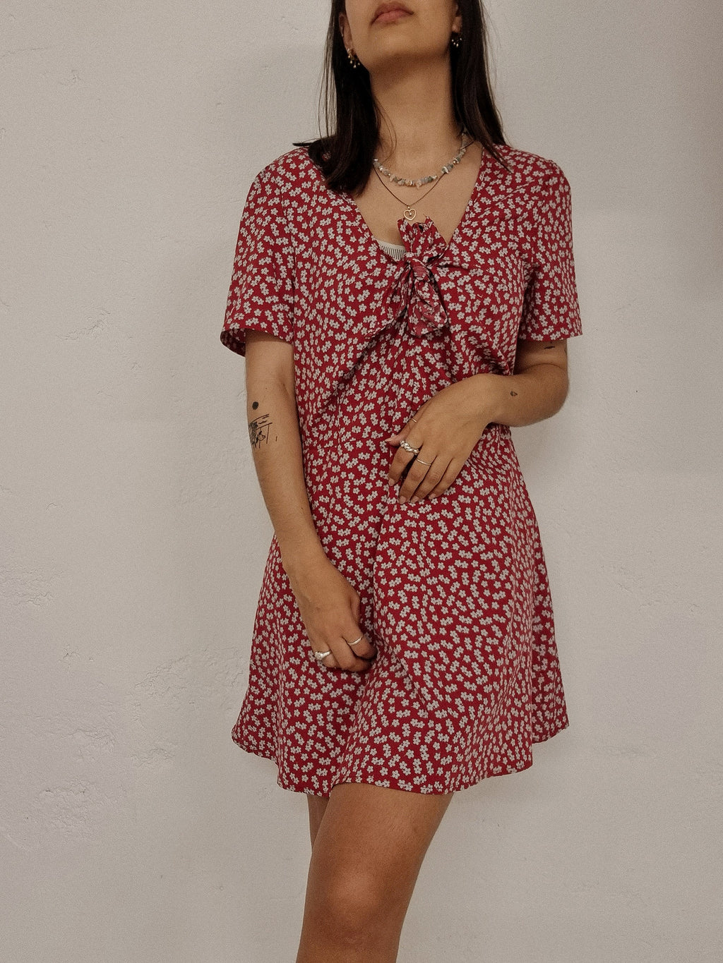 Vintage rotes Blumenkleid S/M
