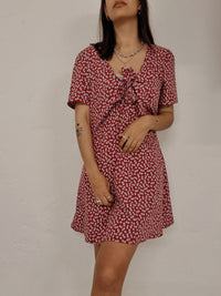 Vintage rotes Blumenkleid S/M