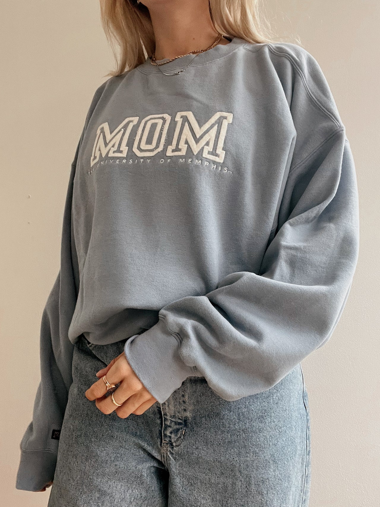 Pull vintage américain bleu clair MOM XL